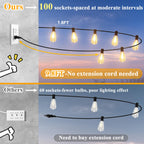 Brightever Outdoor String Lights 200FT Waterproof, Patio String Lights for Outside with 100+4 ST38 Shatterproof LED Filament Bulbs, Dimmable Hanging Lights for Christmas, Party, Cafe (2-Pack 100FT)