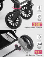 SUNTHX Dog Stroller for Small Medium Dogs Up to 60lbs, 4 Wheels Folding Pet Stroller with Detachable Carrier, Pet Travel Carrier for 2 Dogs & Cats, Storage Basket, Breathable Mesh, Cup Holder, Black