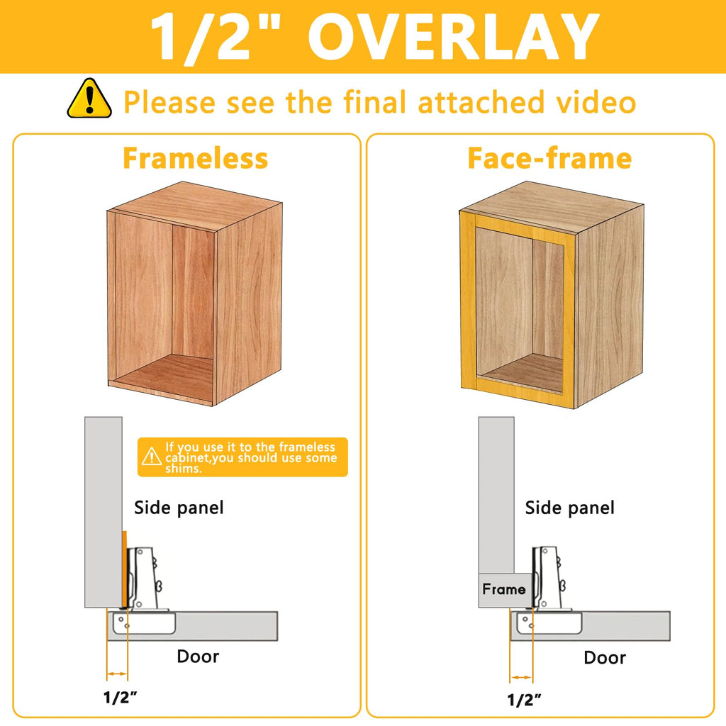 KONIGEEHRE 2 Pack Soft Close Cabinet Door Hinges for 1/2" Partial Overlay Cupboard, 100 Degree Opening Angel, Stainless Concealed Kitchen Cabinet Hinges with Mounting Screws and Manual