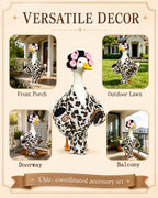 GSPIM Leopard Print Robe Porch Goose Outfits for 23" Goose Statue Funny Retro Home Patio Decor with Hair Curlers Bath Robe Waist Belt Coffee Cup Donut (Leopard Print Bathrobe)