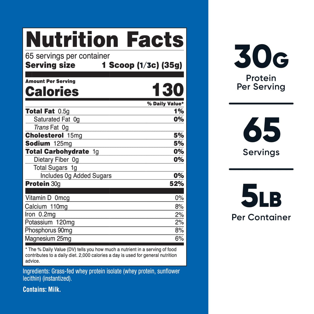 Nutricost Grass-Fed Whey Protein Isolate (Unflavored) 5LBS - rBGH Free, Non-GMO & Gluten Free