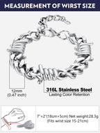 Bandmax 12MM Chunky Cuban Chain Bracelet for Men Stainless Steel Punk Emo Style Barbed Wire Bracelets Thorn Wristlet Adjustable Gift for Son Grandson Husband