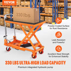 VEVOR TF15 Hydraulic Lift Table Cart, 330lbs Capacity 28.5" with 4 Wheels and Non-Slip Pad, for Material Handling and Transportation, Orange