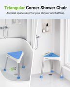 Space-Saving Triangular Shower Chair for Elderly and Disabled, 400 lbs Adjustable Shower Stool Seat with Stable-Bracing, Non-Slip Bathtub Chair, Tool-Free Assembly, Blue With Eva Pad