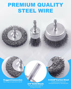 Rocaris 21-Pack Carbon Steel Wire Wheel, Cup, Pen Brush Set with 1/4-Inch Round Shank for Rust Removal, Corrosion and Scrub Surfaces