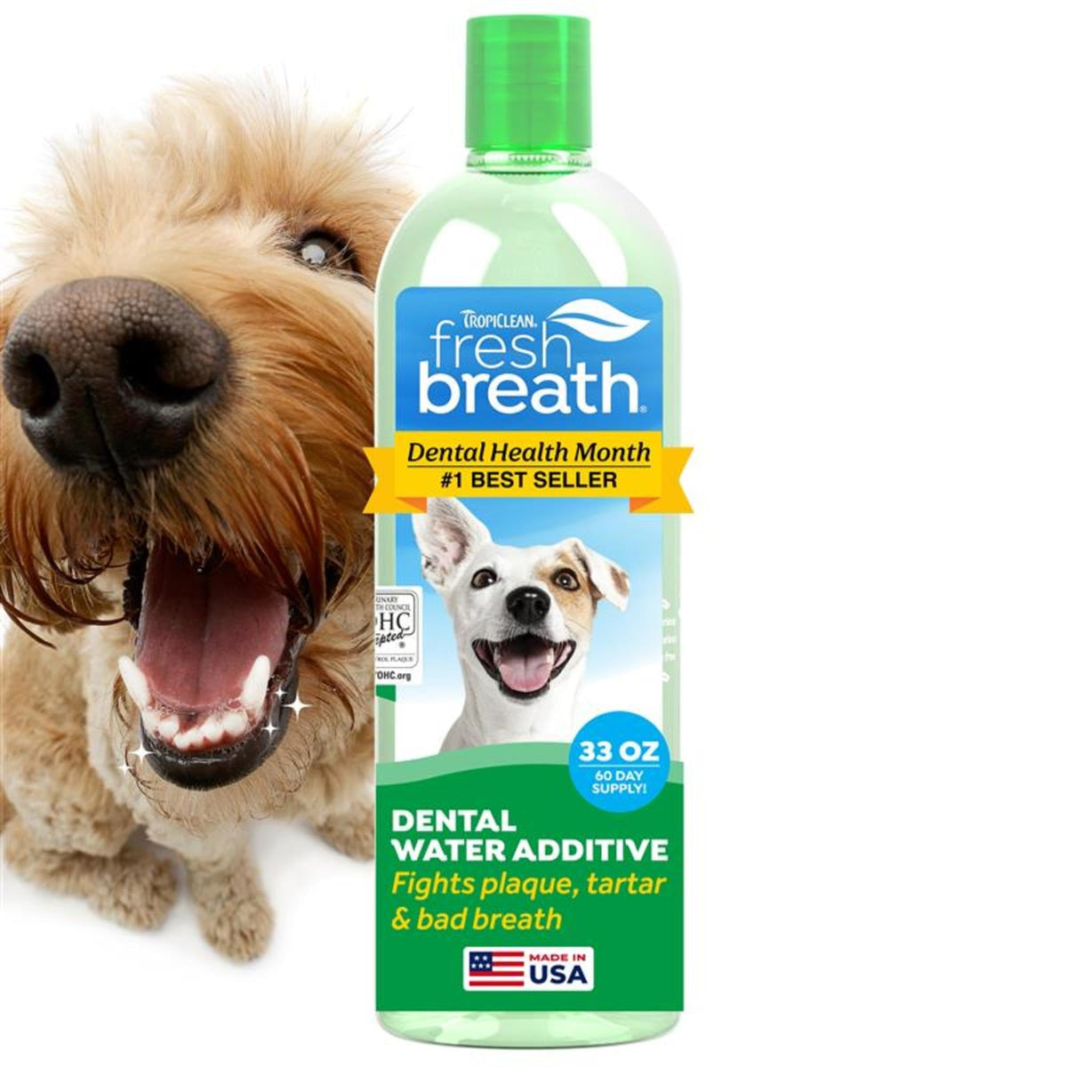 TropiClean Fresh Breath Dental Water Additive, Dog Breath Freshener, 33.8oz