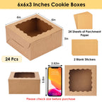 Moretoes 24pcs Cookie Boxes with Window, 6x6x3 In Brown Bakery Boxes