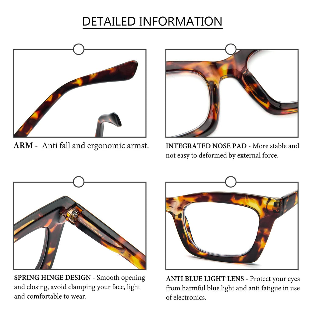 REAVEE 6 Pack Oprah Style Reading Glasses for Women Blue Light Blocking Cute Square Computer Readers with Spring Hinge 2.0