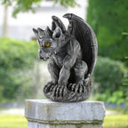 MIBUNG Large Winged Gargoyle Statue with Solar Lights Outdoor Decor, Sitting Gargoyle Monster Dragon Garden Guardian Gothic Creep Scary Sculpture, Patio Yard Lawn Decorations, Valentine's Day Gift