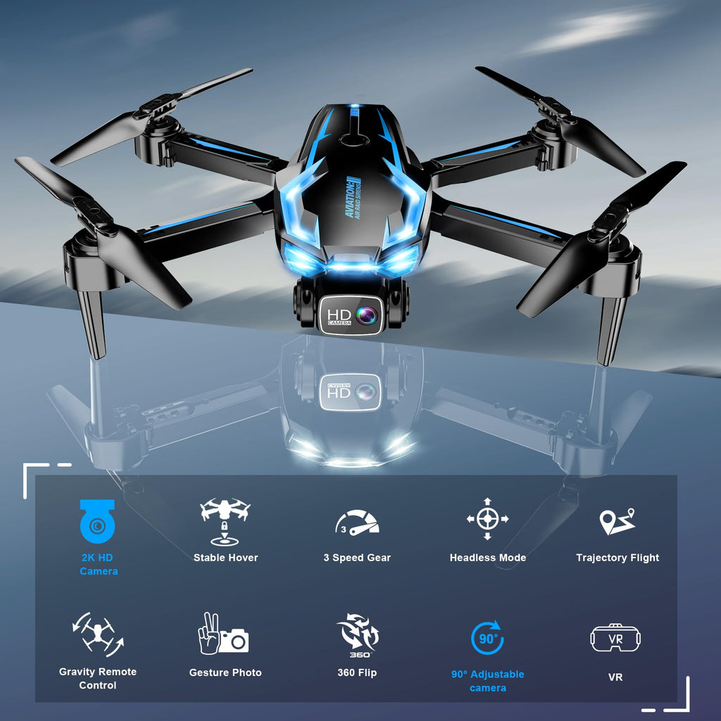 2K HD FPV Drone with Camera for Adults - Altitude Hold, One-Key Takeoff/Landing, 3 Speed Modes, Headless Mode, 2 Batteries, Foldable & Portable, Best Gifts for Beginners, Teen Boys & Girls