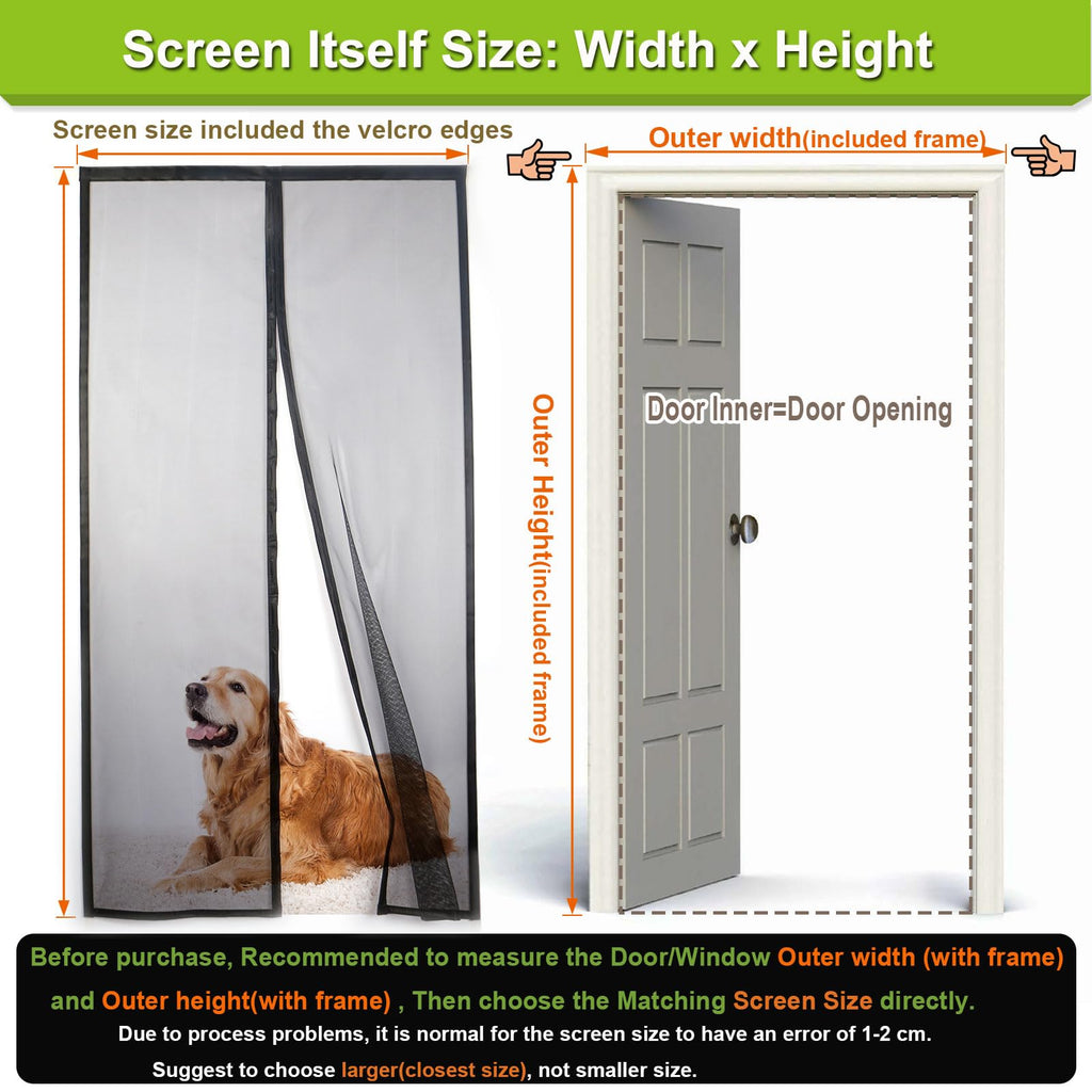 Risareyi Magnetic Screen Door Self Closing, 65 x 70 inches, Black Upgraded Polyester Thicken Mesh Mosquito Net for Patio Door, with Magnets, Keep Bugs Out, with Hook Tape