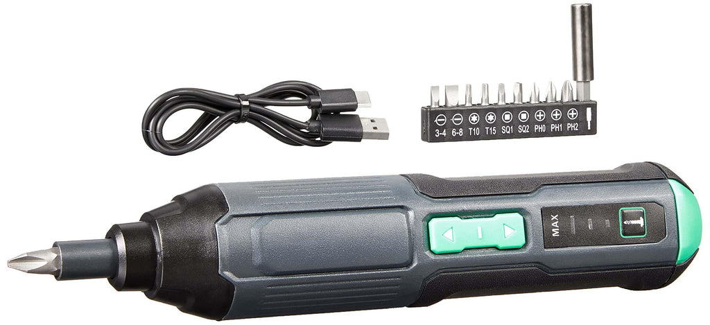 Amazon Basics by SKIL 4V Cordless Stick Screwdriver with 10-Piece Bit Set, USB Cable, LED Light, 3 Torque Settings