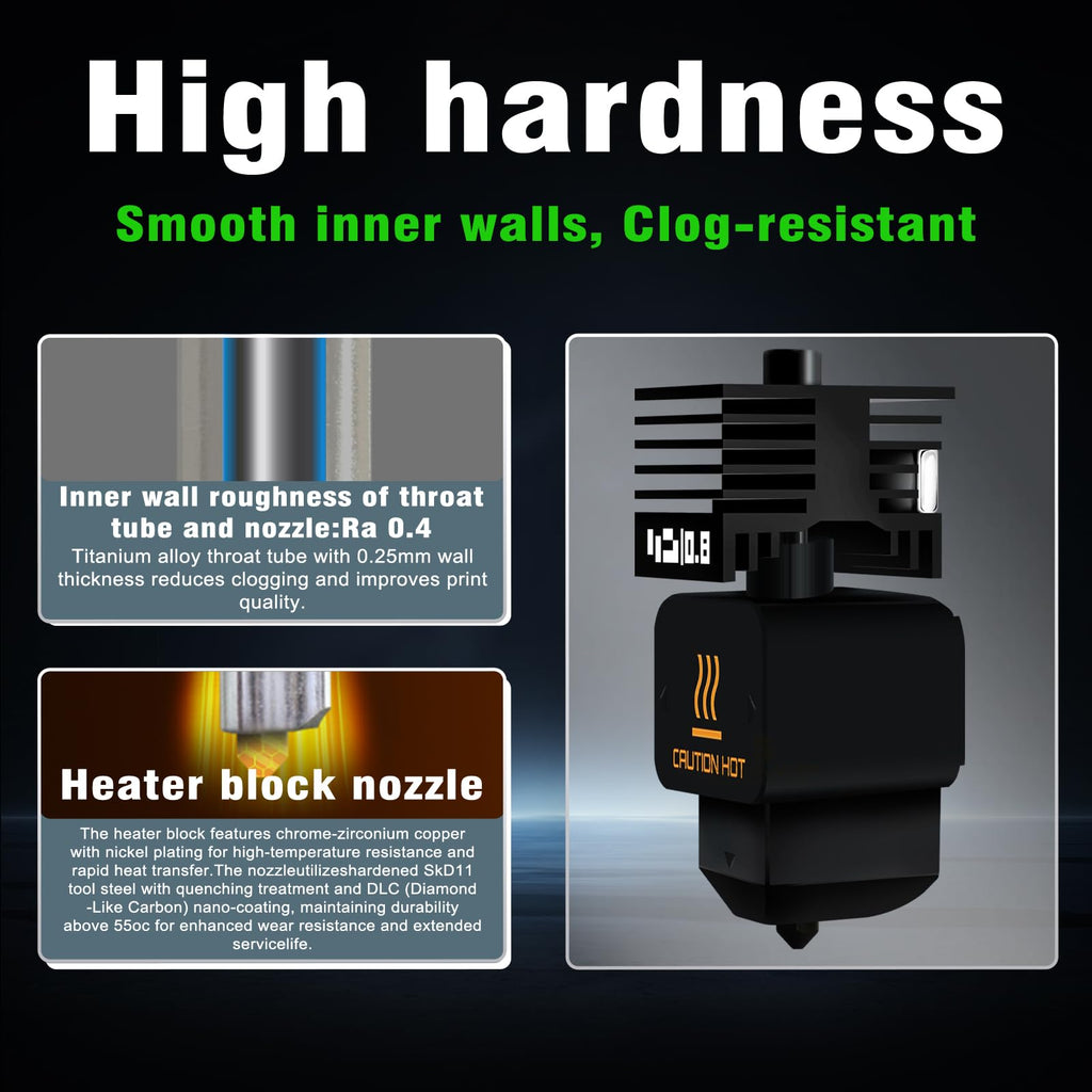 2Pcs 0.8mm H2D/H2S/H2C/P2S/X2D Hotend Kit for Bambu Lab H2 Series/P2S/X2D 3D Printer, Upgraded High Temp Quick Swap Hardened Steel Nozzle Replacement 3D Printer Extruder with 2Pcs Silicone Sock