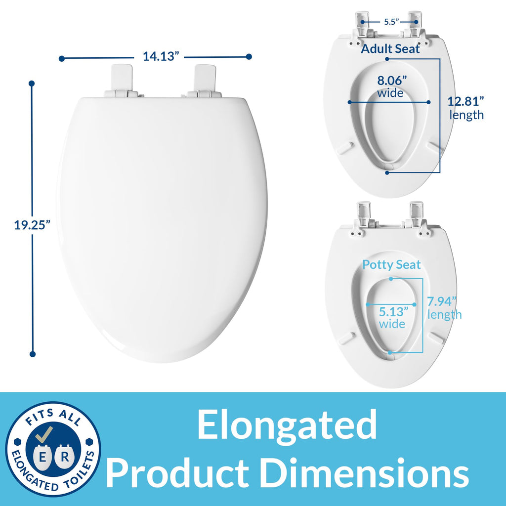 Mayfair NextStep2 Toilet Seat with Built-In Potty Training Seat, Slow-Close, Removable that will Never Loosen, Elongated, White