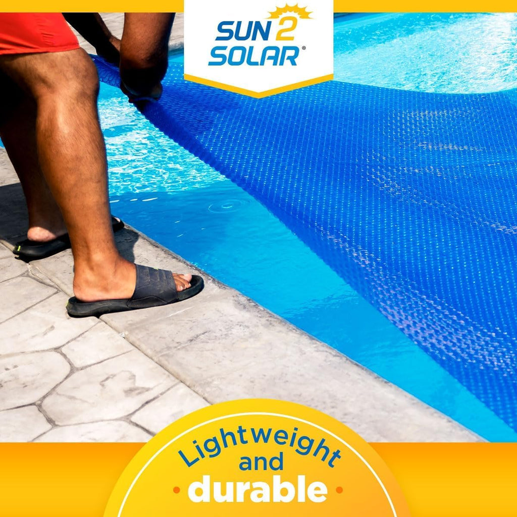 Sun2Solar Blue 14 ft x 28 ft Rectangle Solar Cover | 800 Series | Heat Retaining Blanket for Rectangular Inground & Above Ground Swimming Pools | Use Sun to Heat Pool | Bubble Heating Blankets