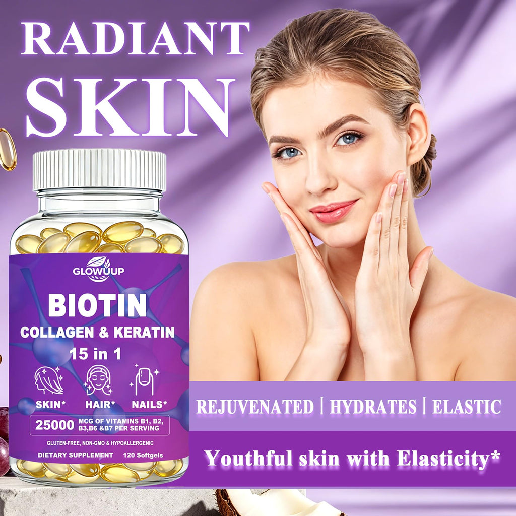 Biotin for Hair Growth Women Men, Biotin and Collagen Supplements Softgels