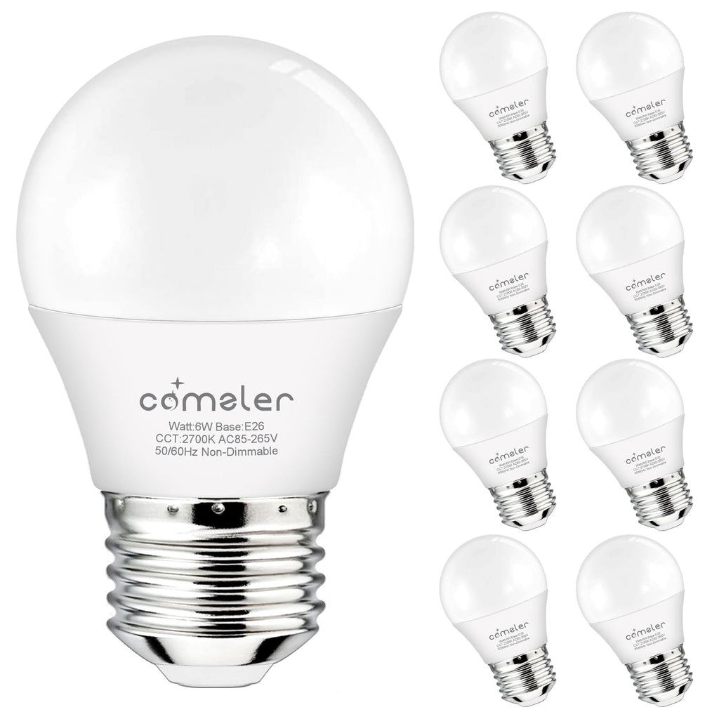 comzler Small Light Bulb, 60W Equivalent Light Bulbs, 6W 2700K Soft White, 600 Lumens Non-Dimmable LED Bulb, E26 Standard Screw Base A15/G45 Shape LED Appliance Bulb Refrigerator 8-Pack