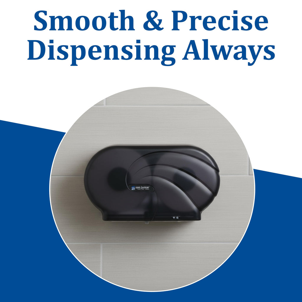 San Jamar Twin 9" Bath Tissue Dispenser – Jumbo Bath Tissue Holder for Bathroom, Infinity System, Black Pearl, 12" × 19" × 5.25"