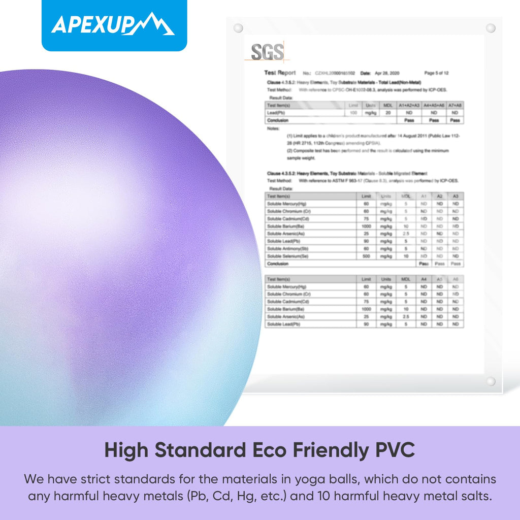APEXUP Yoga Ball Exercise Ball, Heavy Duty Gym Ball for Fitness, Balance, Core Workout, Physical Therapy (S (15"~18") 45cm, Blue Purple)