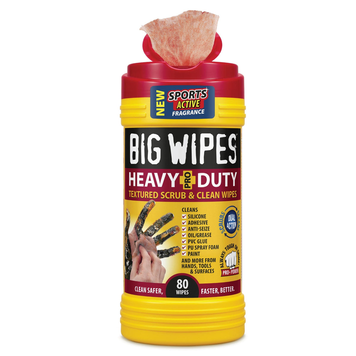 BIG WIPES Heavy Duty Industrial Hand Cleaning Wipes, Textured Scrubbing Degreaser Wipes for Mechanics and Tool Cleaner – 80 Count Canister (1 Pack)