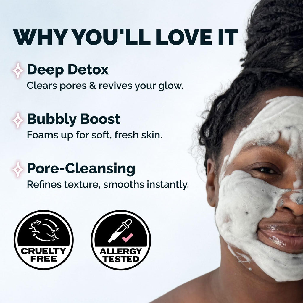 Elizabeth Mott Carbonated Bubble Detox Clay Mask – Korean Skincare for Deep Pore Cleansing, Acne, Blackheads & Oil Control – Charcoal Face Mask for Breakouts & Smooth Skin – Cruelty-Free, 3.53 oz