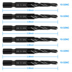 6-Piece 10-32NC Combination Drill Tap Countersink Bit Set SAE, Made of High-Speed Steel with Anti-Rust Blackened Coating, Ideal for Soft Metal, Wood & Plastic, 10-32NC Thread Size, 1/4” Hex Shank
