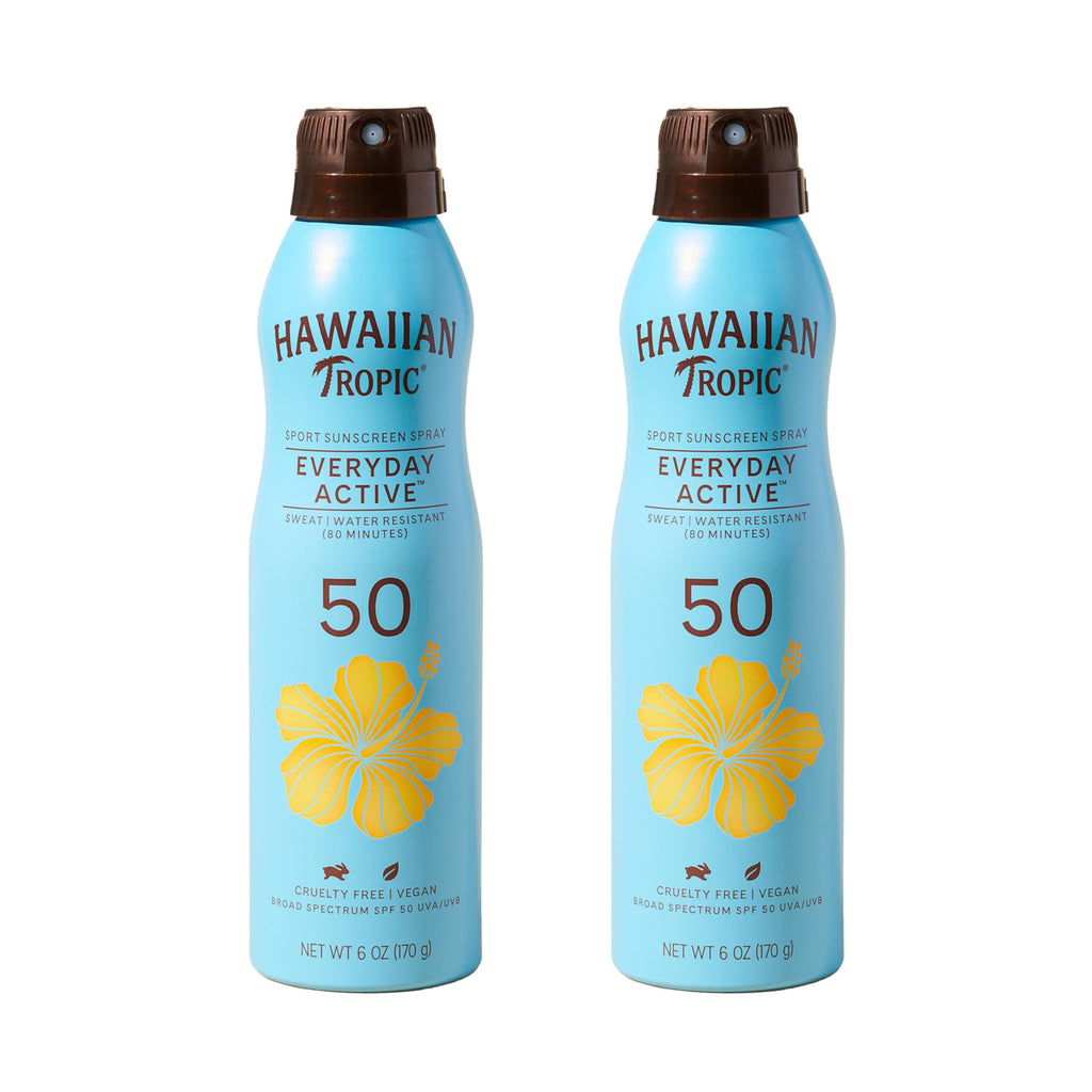 Hawaiian Tropic Everyday Active Spray Sunscreen SPF 50 | Body Sunscreen Spray SPF 50, Sunblock, Oxybenzone Free, 6oz each Twin Pack