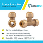 SharkBite 1/4 Inch (3/8 Inch OD) Tee, Pack of 6, Push to Connect Brass Plumbing Fitting, PEX Pipe, Copper, CPVC, PE-RT, HDPE, U358LF