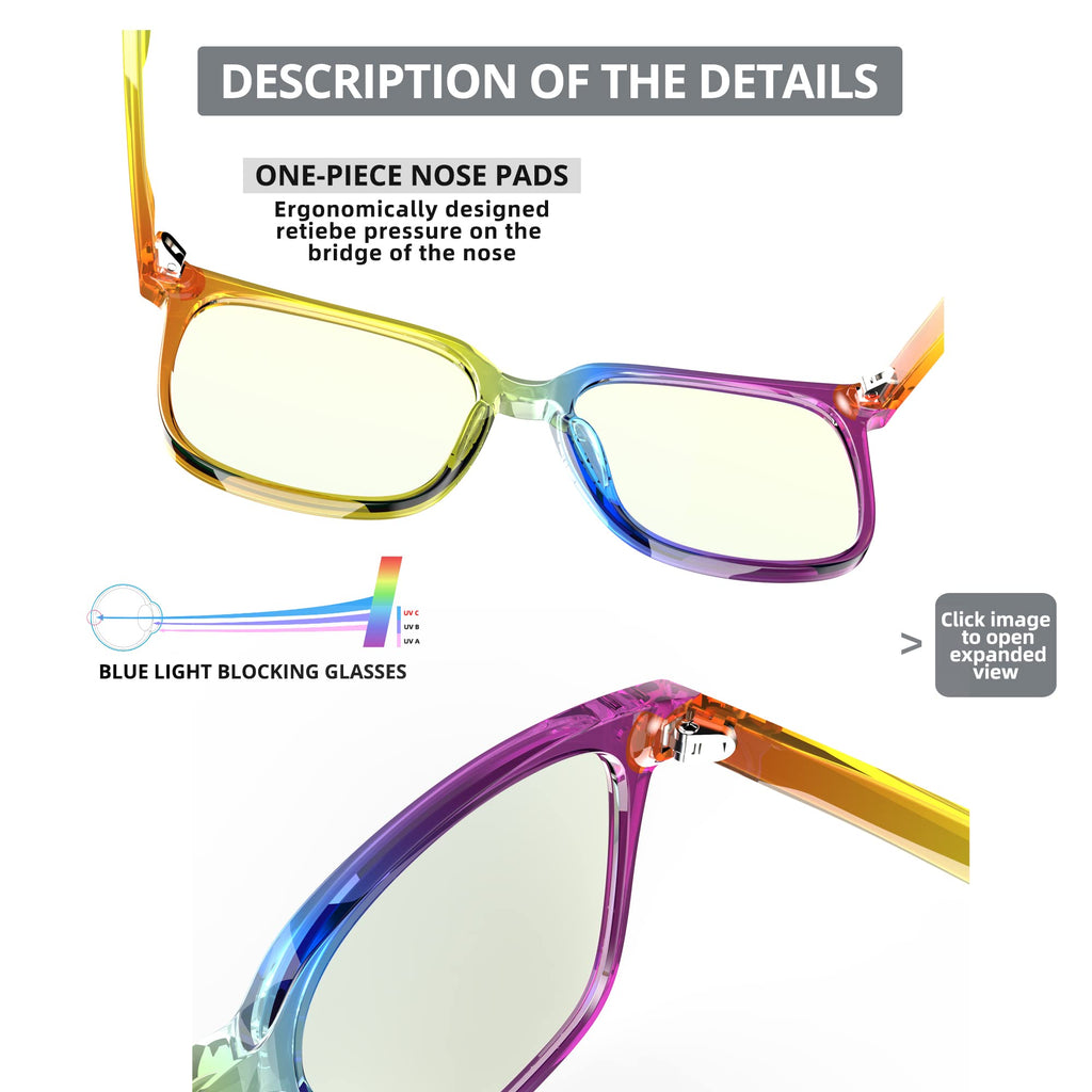 DTIUGUTAE Oversized Square Blue Light Blocking Glasses for Women and Men - Gaming & Computer Anti-Fatigue (Rainbow)