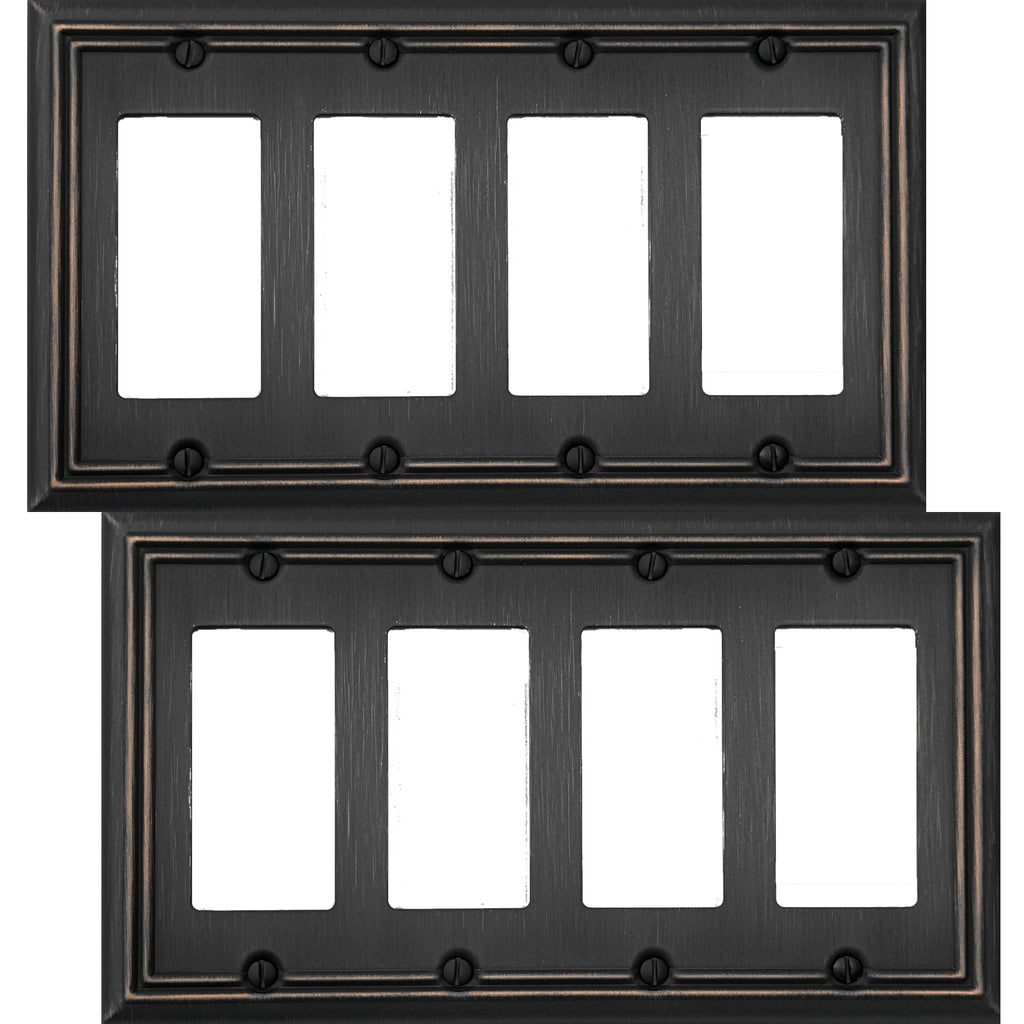 OKAWYC Quadruple Decorator Light Switch Cover Adler Metal Wall Plate, 2-Pack Aged Bronze 4 Gang Quadruple Rocker, for Receptacle Dimmer Switch GFCI Outlet, Switch Cover Decorative Wallplate, Durable
