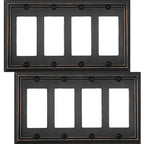 OKAWYC Quadruple Decorator Light Switch Cover Adler Metal Wall Plate, 2-Pack Aged Bronze 4 Gang Quadruple Rocker, for Receptacle Dimmer Switch GFCI Outlet, Switch Cover Decorative Wallplate, Durable