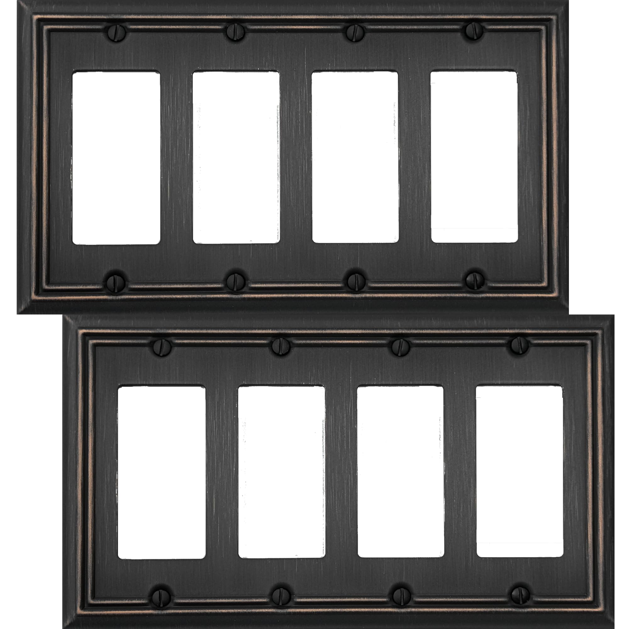 OKAWYC Quadruple Decorator Light Switch Cover Adler Metal Wall Plate, 2-Pack Aged Bronze 4 Gang Quadruple Rocker, for Receptacle Dimmer Switch GFCI Outlet, Switch Cover Decorative Wallplate, Durable