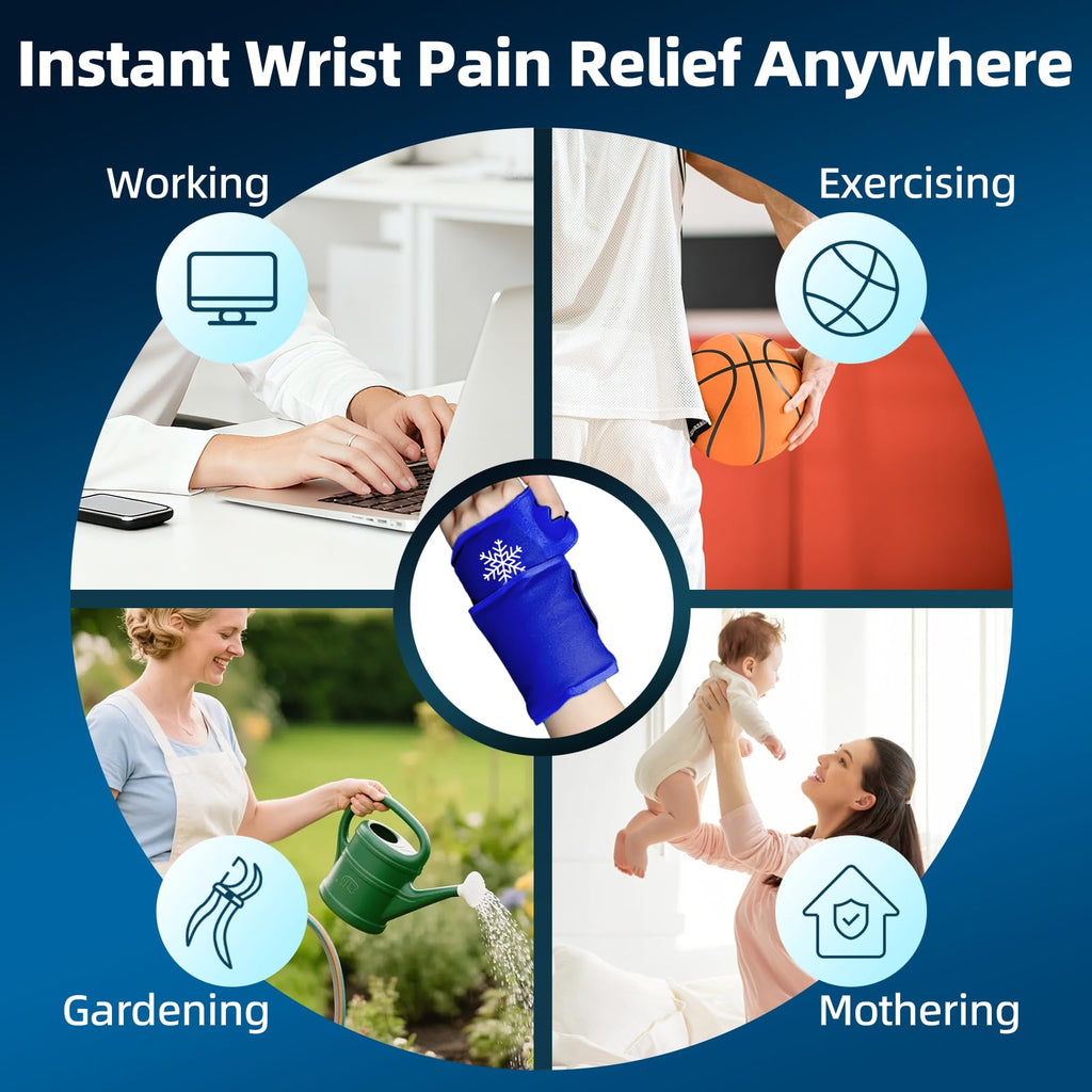 Comfytemp Wrist Ice Pack Wrap Carpal Tunnel Relief Wrist Brace, 2 Packs, FSA Eligible HSA, Gel Ice Packs for Injuries Reusable Wrap for Hand Pain, Hot Cold Compress Hand Brace, Dark Blue