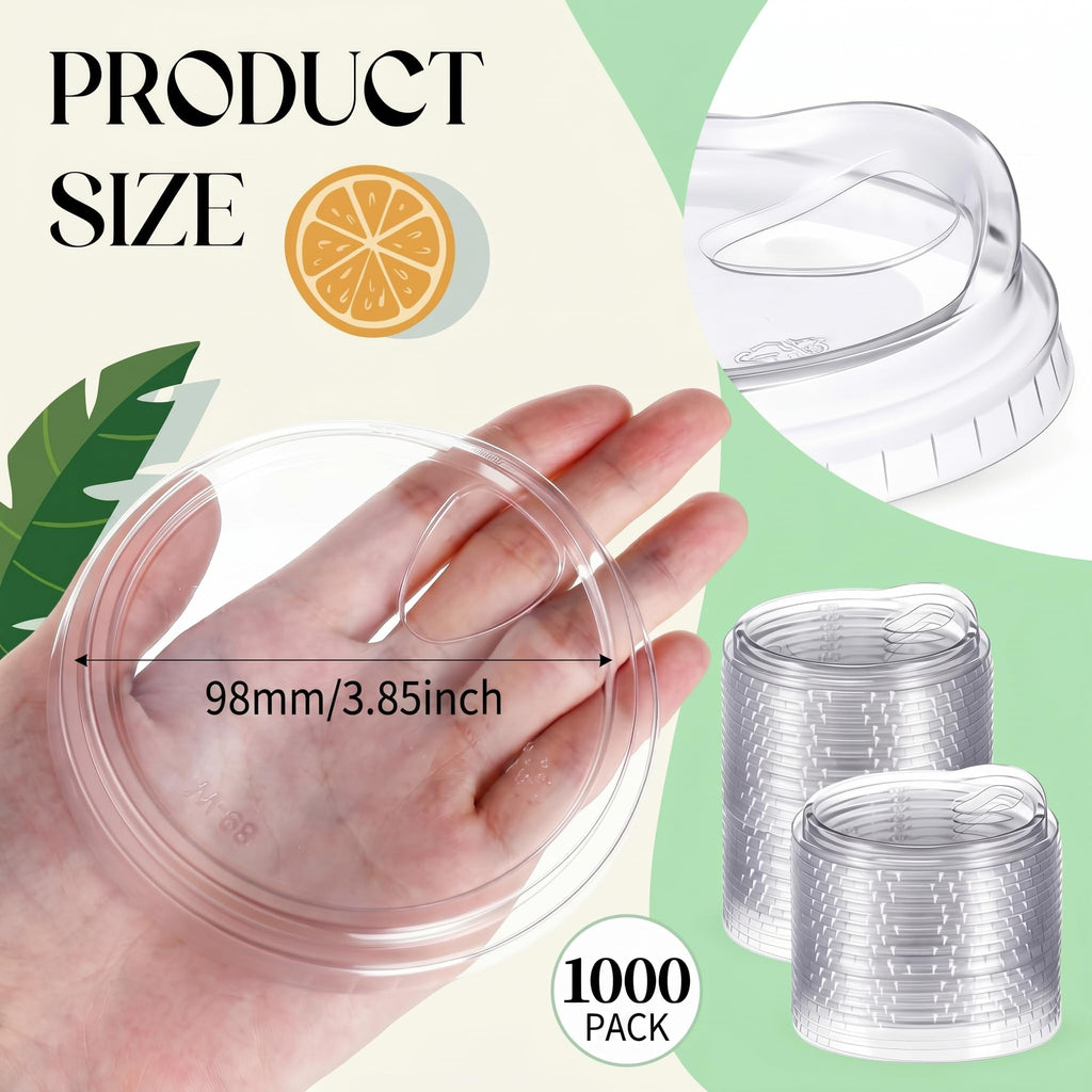 Acellegic 1000 Pcs Strawless Sip Lids Clear for 12-24oz,Transparent,98mm