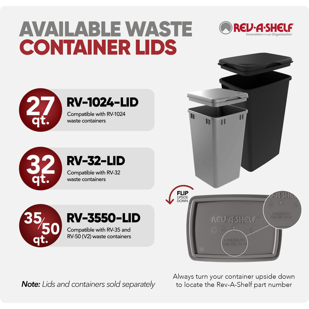 Rev-A-Shelf Double Pullout Garbage Trash Cans for Kitchen Cabinets, 35 Qt