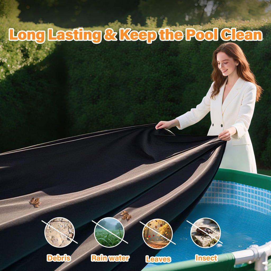 SAFANA 16FT Round Pool Covers for Above Ground Pools, Round Swimming Pool Cover [Upgrade 420D Thicker] Protective Leaf Cover with Reflective Strip, Tear Resistant Durability, UV Resistance, Black