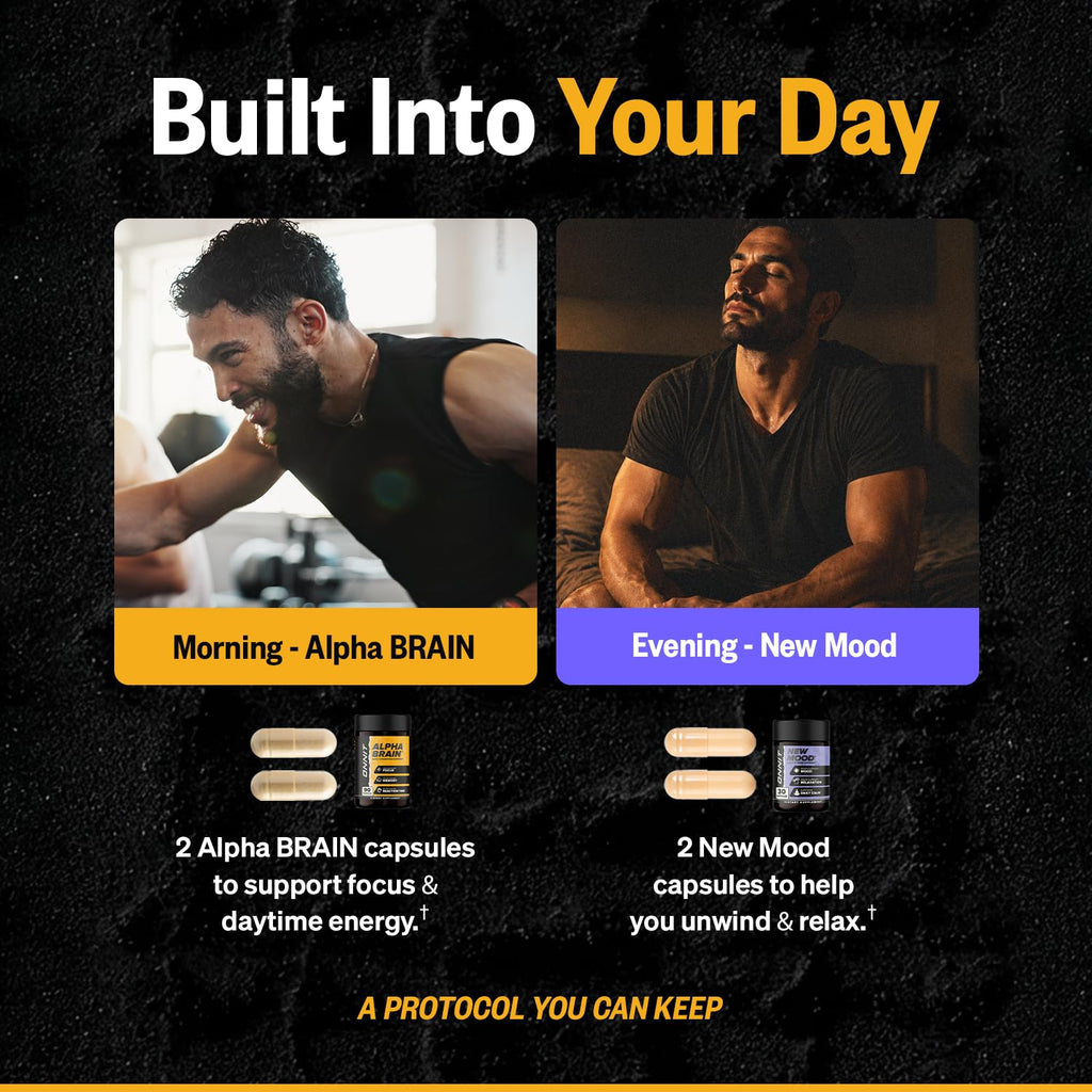 ONNIT Cognitive & Mood Support Bundle: Alpha Brain Nootropic Capsules (90 Count) + New Mood Stress Support Capsules (60 Count), IGEN Non-GMO Tested Focus, Clarity, Relaxation & Sleep, Pack of 2