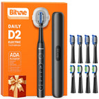 Bitvae D2 Ultrasonic Electric Toothbrush for Adults and Kids, Electric Toothbrush with Rechargeable Power, 8 Toothbrush Heads and 5 Modes, Black