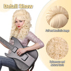 FantaLook Blonde Long Curly Wig with Bangs, Vintage Costume Wig for Women
