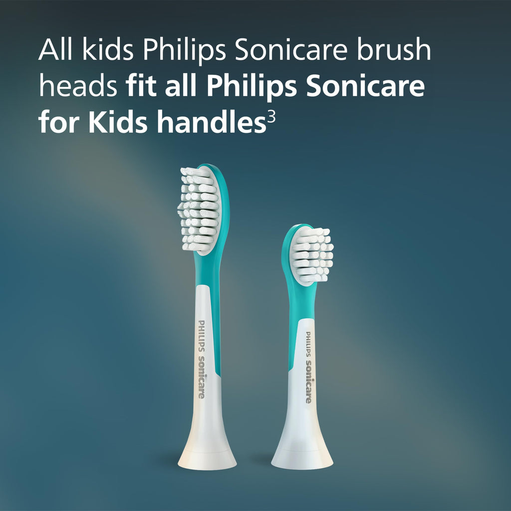 Philips Sonicare for Kids 7+ Genuine Replacement Toothbrush Heads, 2 Brush Heads, Turquoise and White, Standard, HX6042/94