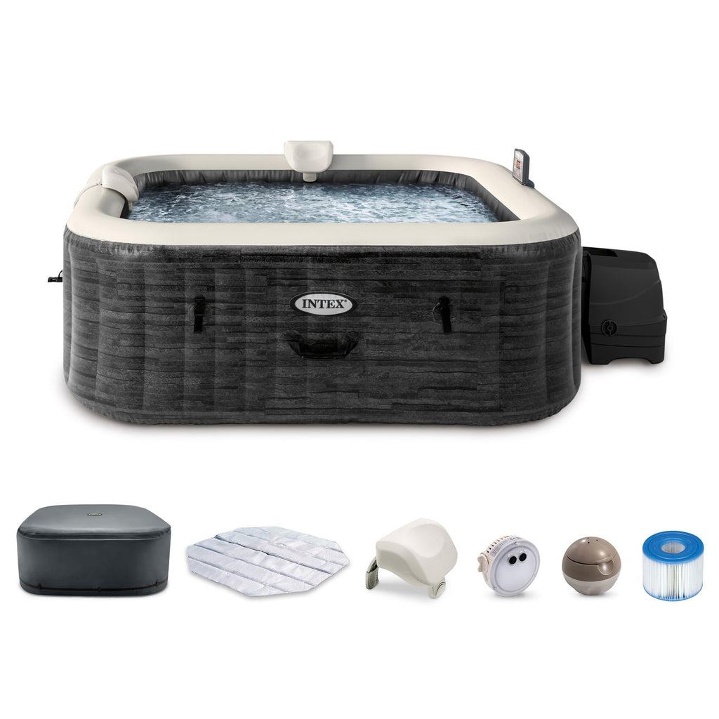 Intex PureSpa Plus 6 Person Round Inflatable Hot Tub, Bubble Massage Spa Set, Energy Efficient & Saltwater Compatible (Cell Not Included), 77 in x 28 in