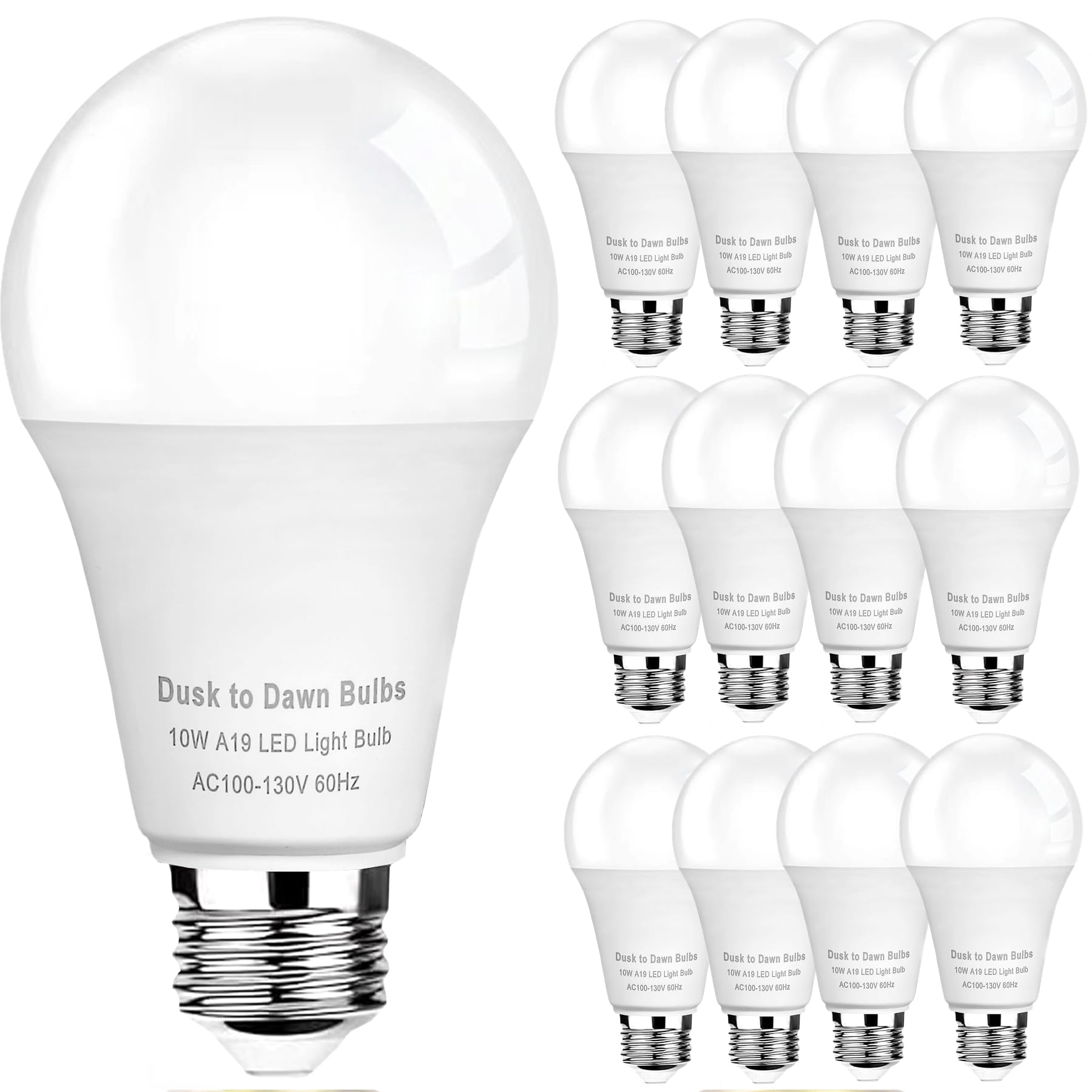 GEPLAD 12-Pack Dusk to Dawn Light Bulbs Outdoor, 10W (75W Equivalent) E26 A19 LED, 3000K Soft White, 1100LM, Auto On/Off Sensor Bulb for Porch, Garage, Patio & Security