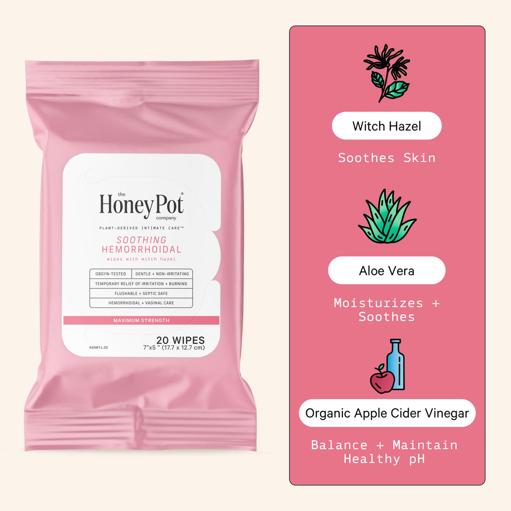 The Honey Pot Company - Intimacy Cleansing Wipes - PH Balancing, Paraben Free, Feminine Products - Ultra-thick and Extra Large Cloths for the Bedroom - 20 ct