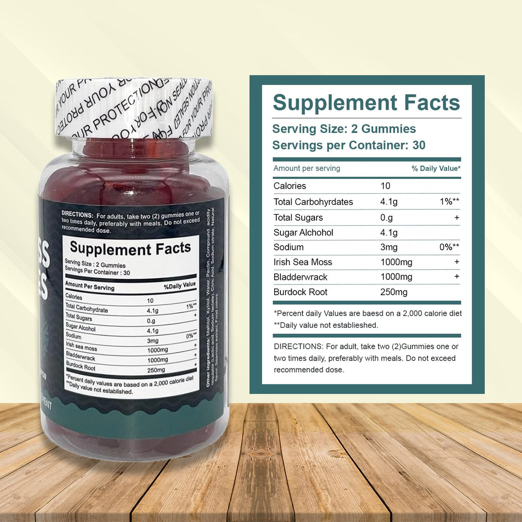 Simply Healthy Premium Sea Moss Gummies, Irish Sea Moss Supplement with Bladderwrack and Burdock Root, Vegan Support Detox Gummies, Plant-Based Wellness, for Gut Health, Superfood 60ct