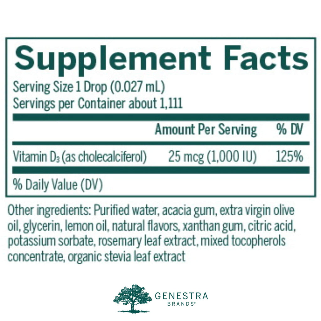 Genestra Brands D-Mulsion 1000 - Liquid Vitamin D Supplement - Natural Lemon Flavor - 1 Fl Oz