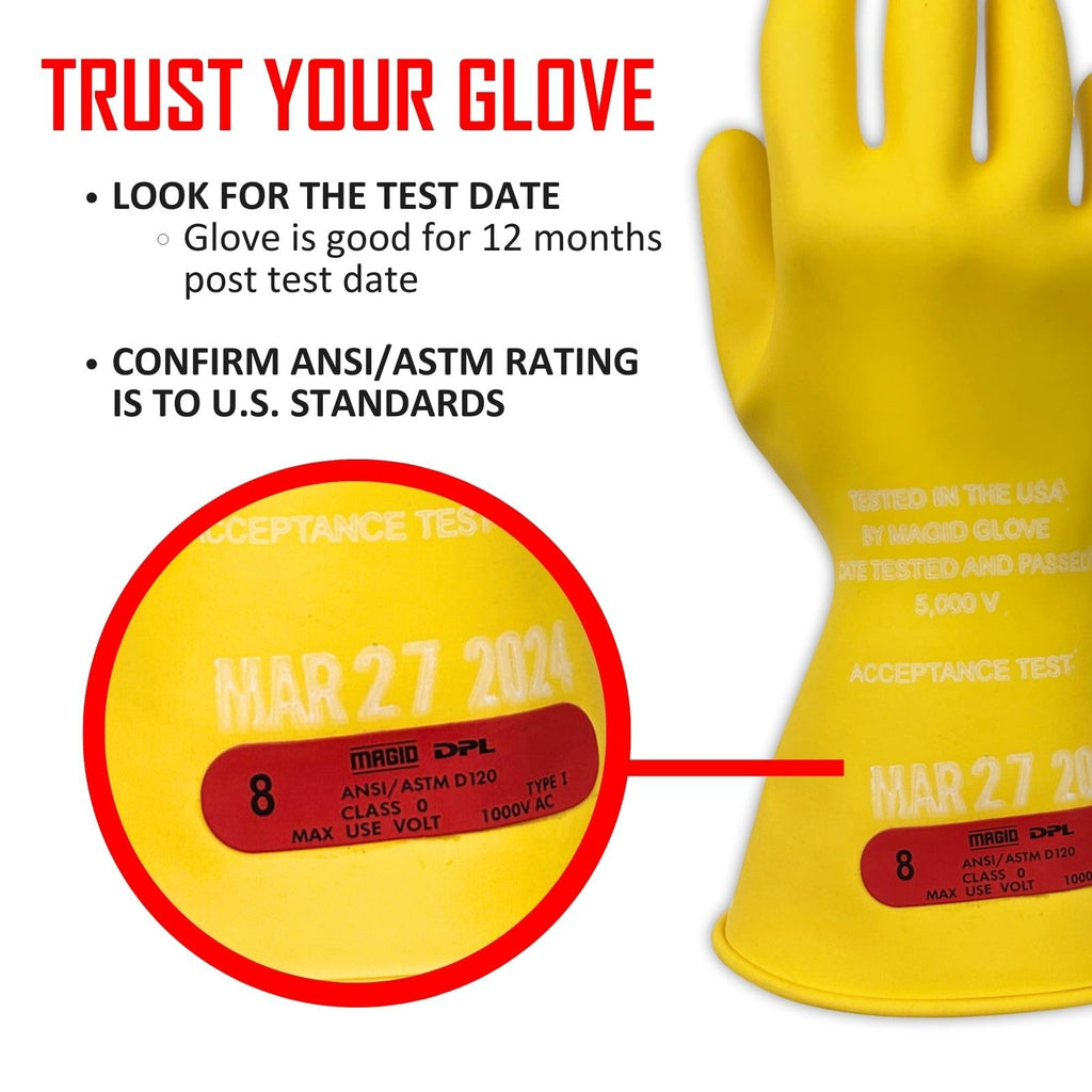 MAGID Insulating Electrical Gloves, Size 10, 12 Pair, Class 0 | Cuff Length - 11", Lineman, Electrician, Voltage Gloves Yellow, M011Y10