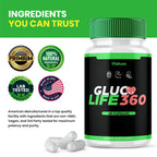 Gluco Life 360 Capsules, GlucoLife 360 Supplement with Advanced Maximum Strength, Premium Health Formula Pills for Overall Health & Wellness, GlucoLife360 Vitamins Reviews, Made in USA (60 Capsules)