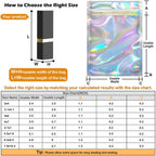 EgticLive 100 Pack Resealable Holographic Bags for Small Business, Iridescent Mylar Bags with Clear Front Smell Proof Foil Packing Pouches for Multipurpose Storage (6.3 X 9.5 inches)