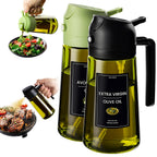 CXINYI - 16oz/470ml Olive Oil Dispenser for Kitchen with Stickers - 2 in 1 Olive Oil Sprayer for Cooking, Air Fryer, and Salad, Black&Green (Light-Proof Kitchen Gadget)