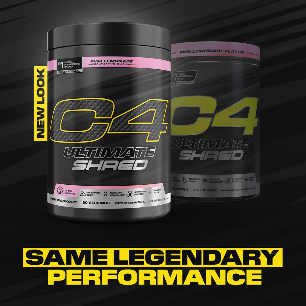 Cellucor C4 Ultimate Shred Pre Workout Powder, Metabolism Supplement with Cayenne Extract+300mg Caffeine+TeaCrine+Dynamine - Pink Lemonade, 20 Servings